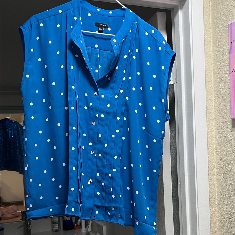 Ann Taylor Blue Polka Dot Blouse